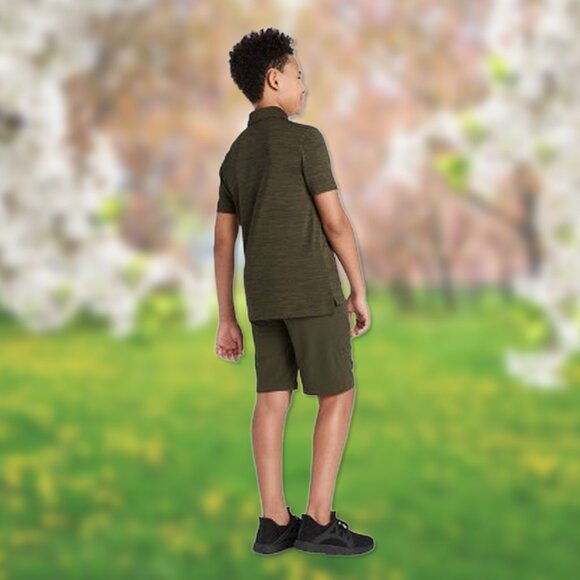 NWT Olive Green Striped Golf Polo Shirt - Boys Size XL (16) - All in Motion Tees - Picture 3 of 4